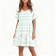 Mint & White Striped Ruffled Sleeve Tiered Dress