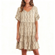 Beige Textured Ruffled Sleeve Tiered Dress