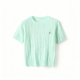 Mint Green Cable-Knit Short-Sleeve Top with Daisy Embroidery