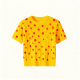 Yellow Cable-Knit Short-Sleeve Top with Red Polka Dots