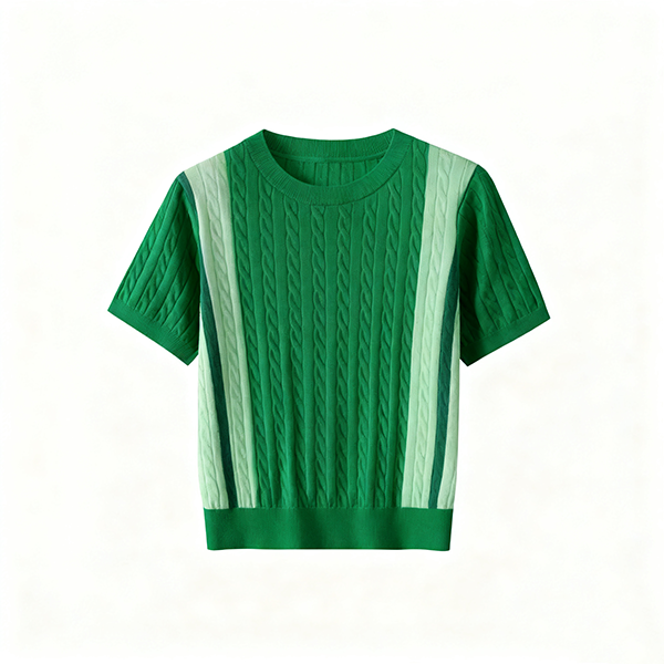 Green Ombre Striped Cable-Knit Short-Sleeve Top