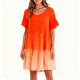 Orange to Peach Ombre Ruffled Sleeve Tiered Dress