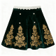 Dark Green Velvet Skirt with Gold Embroidery & Pearl Buttons