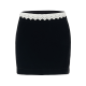 Black Velvet Mini Skirt with White Scalloped Lace Waist