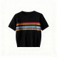 Black Cable-Knit Short-Sleeve Sweater with Rainbow Stripes